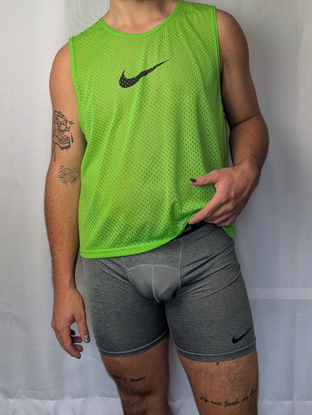 NIKE Pro Heather Gray Compression Mesh Pouch Workout Shorts Boxer Brief L